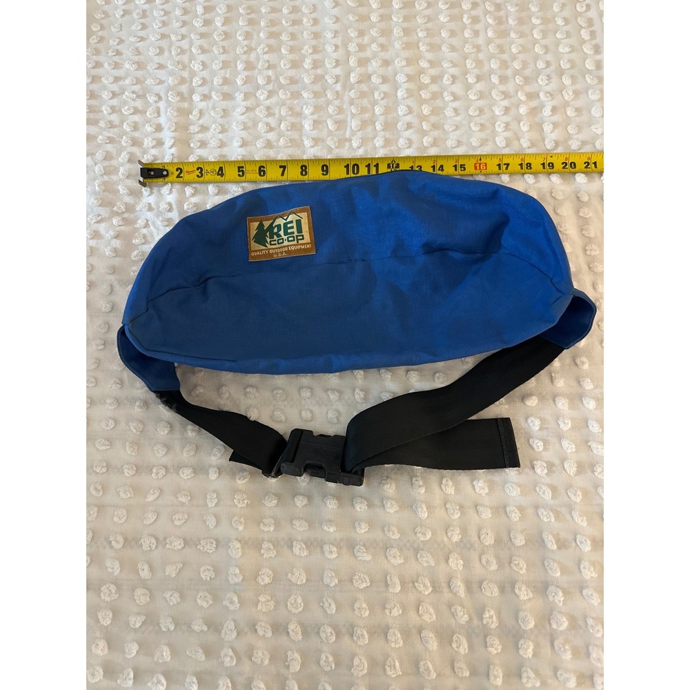 Vintage REI Co-op Blue Canvas Fanny Pack Waist Bag Leather Lash Tabs USA Patch